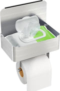 JUYSON Toilet Paper Holder with Shelf Brushed Nickel, Flushable Wipes Dispenser Fits for Bathroom Wipe Storage, Keep Your Wipes Hidden Out of Sight - SUS304 Stainless Steel Wall Mount Organizer