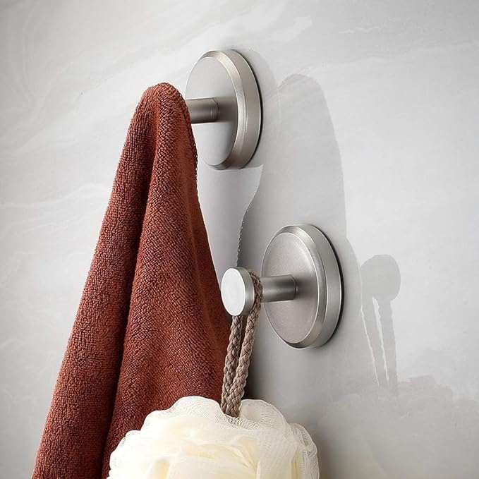 Luxe Hold No-Drill Hooks, 2024 Upgraded Suction Cup Hooks, Stainless Steel Waterproof Suction Cup Hooks for Shower, Bathroom, Hanging Towels, Mounting on Glass Shower Doors, Tile, Mirrors (Sliver)
