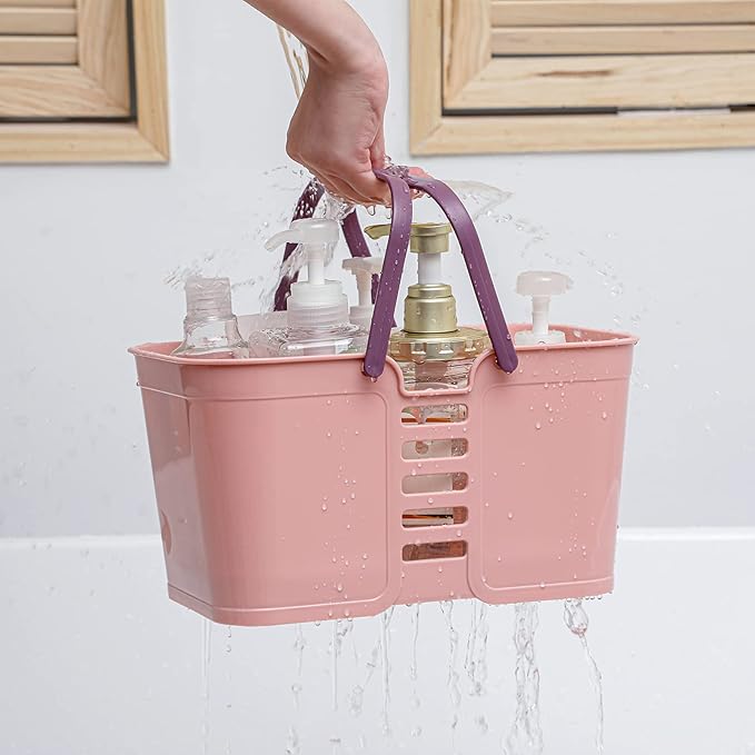 UUJOLY Plastic Storage Baskets with Handles, Storage Bin Shower Caddy Organizer for Bathroom and kitchen, Pink