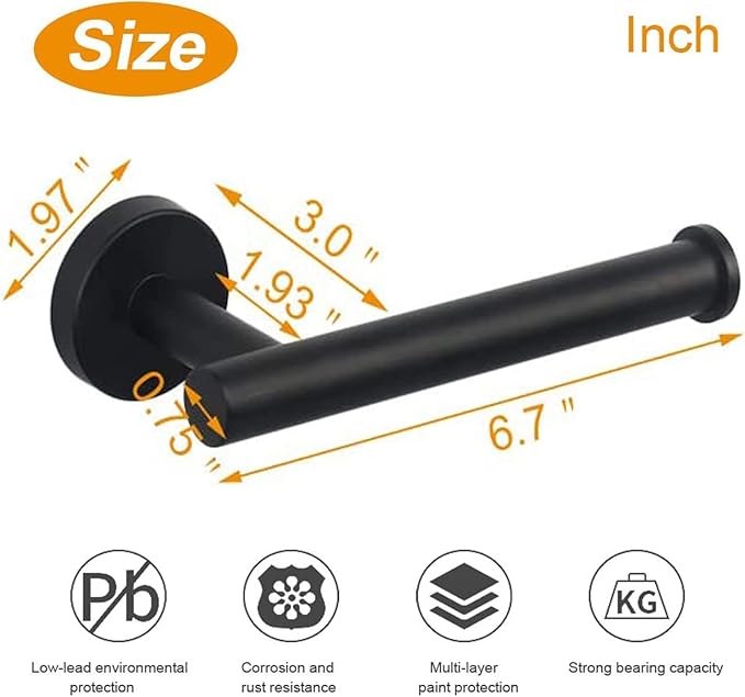 TocTen Toilet Paper Holder, Wall Mounted Tissue Roll Holder for Bathroom, Thicken 304 Stainless Steel Drilling Paper Dispenser Rack for Bathroom Kitchen (Matte Black)
