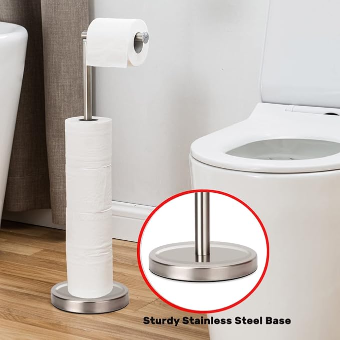 Toilet Paper Holder Stand Bathroom Toilet Paper Storage for 4 Paper Rolls with Heavy Base, Freestanding Toilet Paper Roll Holder (Brushed Nickel)