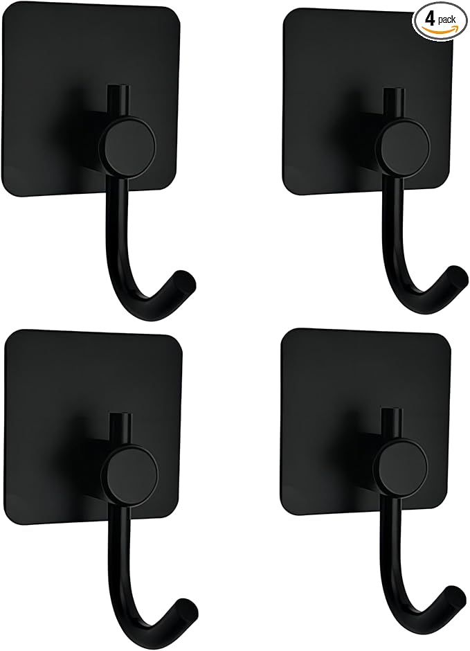 Adhesive Hooks for Hanging - 4 PCs, Towels Hooks for Bathroom, Sticky Hooks for Walls No Damage, Adhesive Hook for Outside, Kitchen, Bathroom, Office (Hook 4)
