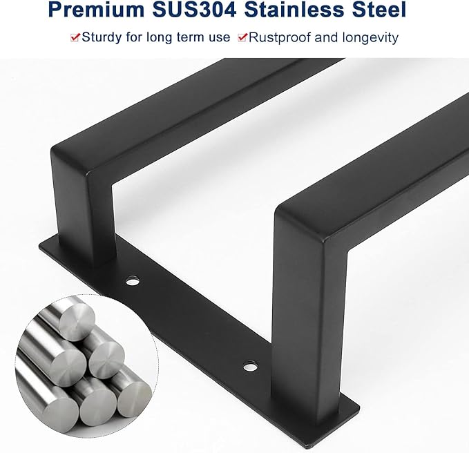 NearMoon Bathroom Towel Bar, Towel Rod Holder, Square Shelf Rack Hanging Towel for Bath, Thicken SUS304 Stainless Steel Towel Rack Wall Mounted-2-Tier Bath Accessories (24 Inch, Matte Black)