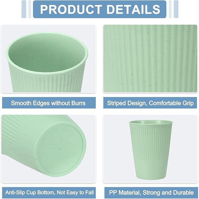 uxcell 4 Pcs Simple Toothbrush Cup, 3.3 x 3.3 x 4.2 Dishwasher Safe Bathroom Tumbler Reusable Plastic Cup Set for Storing Toothpaste Combs, Light Green