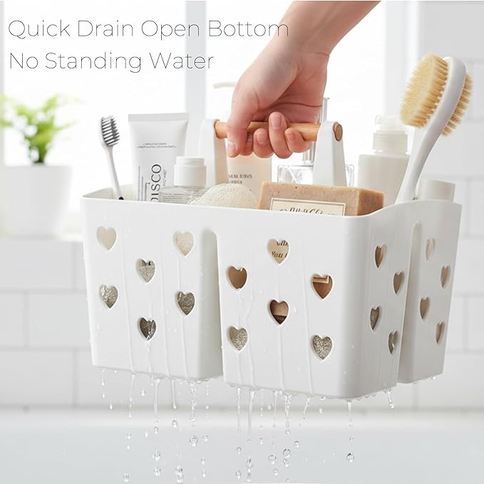 White Portable Shower Caddy with Handle, Large Plastic Shower Basket Organizer for College Dorm Room Essentials, Bathroom, Gym, Camping, Non-Slip Drainage Design for Toiletries & Cleaning Supplies