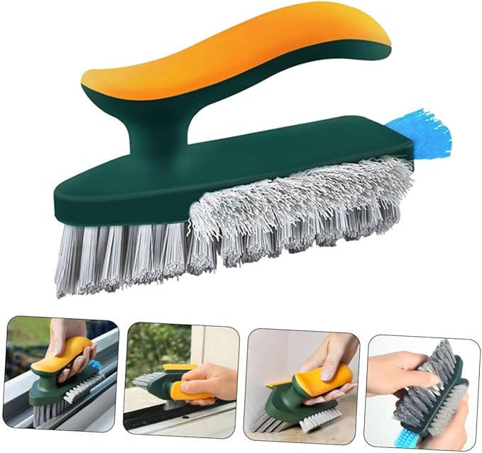 Heavy Duty Multifunctional Crevice Cleaning Brush for Bathroom and Kitchen Ergonomic Handheld Scrubber for Grout Tiles and Narrow Gaps Home Accessory in Dark Green