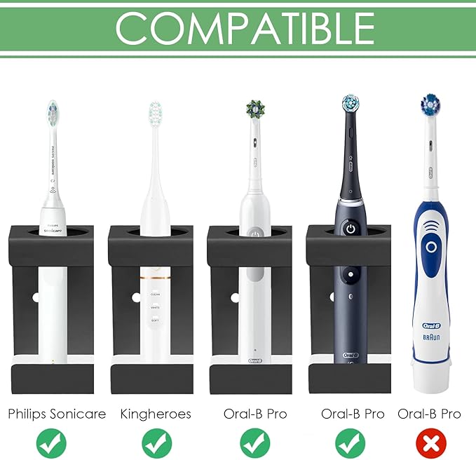 Wall Mounted Electric Toothbrush Holder, 4 Slots Stand with Diatomite Dish, Storage Rack Compatible with AquaSonic Black Series, Kingheroes Sonic, Oral-B (Grey)