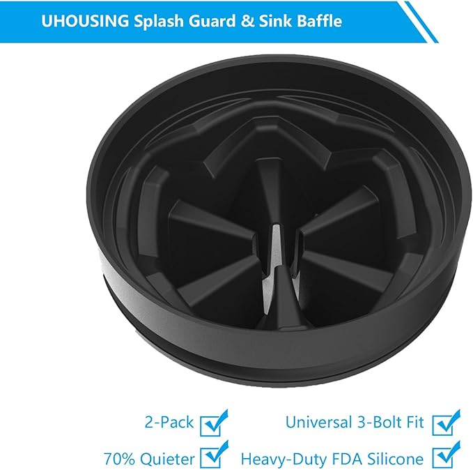 Garbage Disposal Splash Guard 3 3/8" - 2 Pack Universal Sink Baffle for InSinkErator Evolution & Most 3-Bolt Models, Heavy-Duty FDA Silicone with Noise Reducing Petal Design