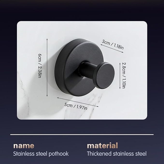 Towel Hooks for bathrooms - Stainless Steel Suction Cup Hooks Strong Adhesive Bathroom Hanger No Drill, Waterproof Wall Hooks for Shower, Kitchen, Window,Tile,Board,Glass,Marble,Metal (Black)