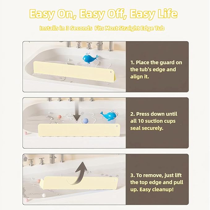 Silicone Bathtub Splash Guard 2-Ft, Toy Tray Holder with 10 Strong Suction Cups, Heightened Guard Design & Quick-Drain Slope Prevent Water Spills, Bathtub Accessories Gift for Family (Green)