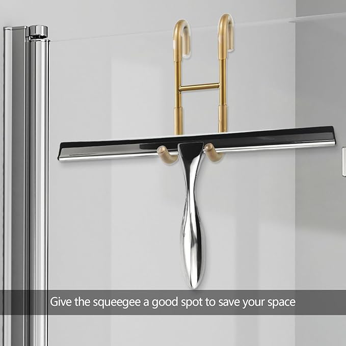 NINETREX Shower Door Hooks,Over Glass Door Hooks for Bathrooms Frameless Glass,Heavy Duty SUS 304 Stainless Steel Hook for Towels,Squeegee,Loofah,Shaver,Robe,2 Pack,Gold
