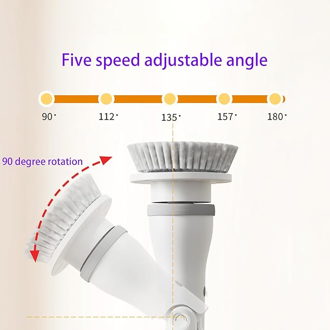 FixtureDisplays® 30-49" Adjustable Electric Spin Scrubber, Cordless Cleaning Brush with Extendable Arm 6 Replaceable Cleaning Heads, Power Shower Scrubber for Bathroom, Tub, Tile, Floor 15757-NF