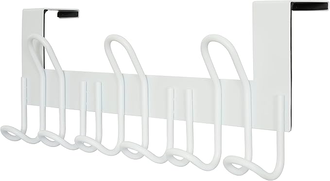 SKOLOO Over The Door Hooks - for Doors up to 1-3/4'' Thickness, Metal Door Hanger with 9 Hooks, Over The Door Hanger for Coats, Hats,Towels, White