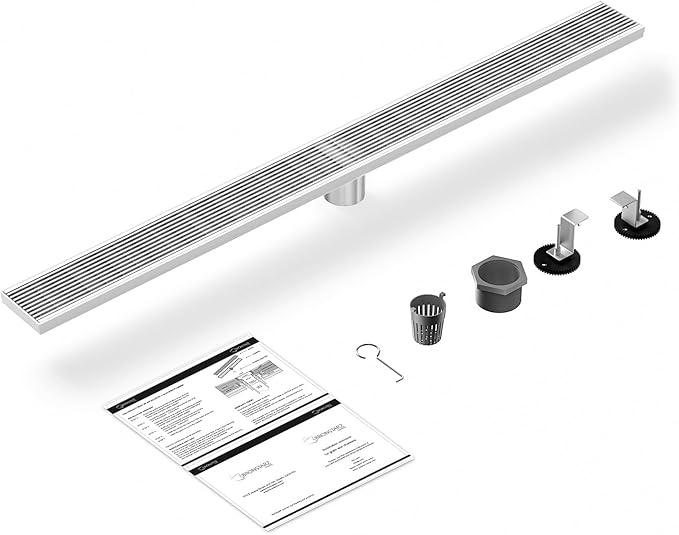 304 Stainless Steel Shower Drain, Removable Grate & Hair Catcher Bathroom Floor Drain with Waterproof Design for Tile Floor, CUPC Compliant (Brushed Finish, 40 Inch)