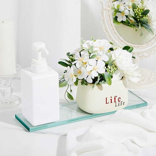 1 Pcs 3-3/8" x 12" 3/8" Glass Shelf for Shower Niche, Tempered Glass Shelf Floating Shelves for Bathroom Essentials DIY Storage Decoration, Easy Install Support Plate