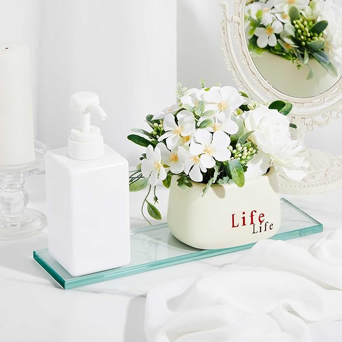 2 Pcs 13-5/8" X 4-1/4" X 3/8'' Thick Tempered Glass Shelf Clear Flat Polished, Flush-Mounted Floating Shelf for Bathroom Essentials & Shower Niche No Mounting Hardware Required