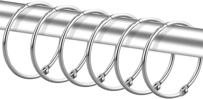 24 Pack Shower Curtain Rings, Rustproof Decorative Shower Curtain Hooks Metal Round Shower Ring Hooks for Bathroom Shower Rod (Stainless Steel)