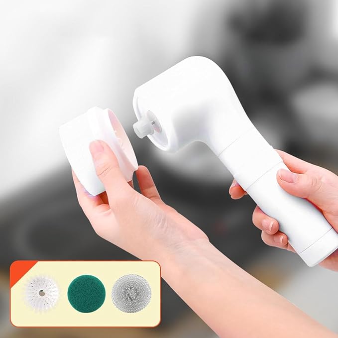 Electric Spin Scrubber, Electric Cleaning Brush with 3 Replaceable Brush Heads, Rechargeable Electric Spin Scrubbers for Bathroom Floor&Kitchen Sink White
