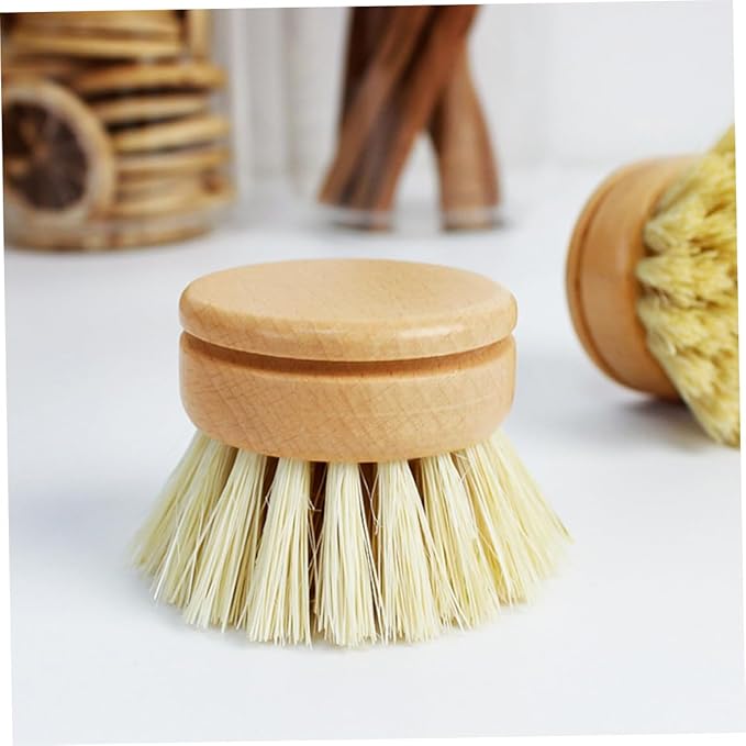 Brush Eco-Friendly Dish Brush Replacement Heads - 5 Pieces Natural Sisal Hemp and Beech Wood Scrubbing Brushes