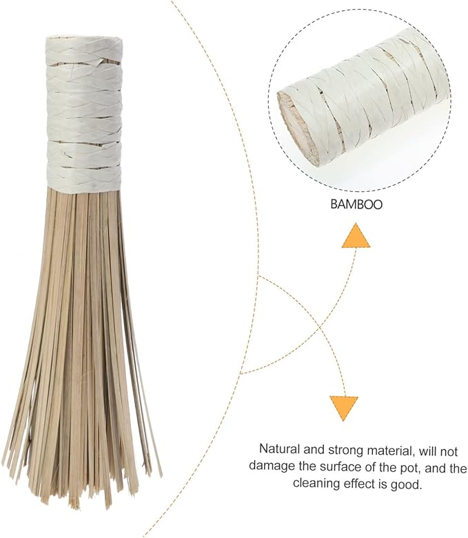 NOLITOY 2pcs Bamboo Pot Brush for Grout Stove Kitchen Cleaning Dish Scrubbers Strong Cleaning Ability