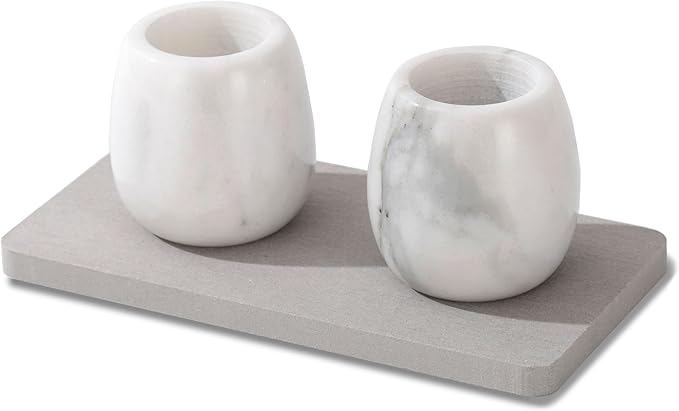 Electric Toothbrush Holder, Toothbrush Holders Travel Set with Tray and Bag, 2 Pcs Marble Electric Toothbrush Holder for Bathroom (White)