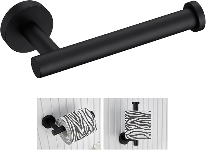 Toilet Paper Holder Matte Black, Angle Simple Stainless Steel Bathroom Tissue Dispenser, Toilet Roll Hanger for Wall