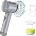 Electric Cleaning Brush Set with Replacement Heads, Handheld Power Scrubber for Kitchen, Bathroom, Shoes, Gray (Greay, 6 Replacement Brush Heads)