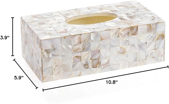 Milano Tissue Box Cover Rectangular - Decorative Tissue Box Holder Rectangular is Finished in Beautiful Mother of Pearl Shells - Durable Tissue Cover for Elegant Decor
