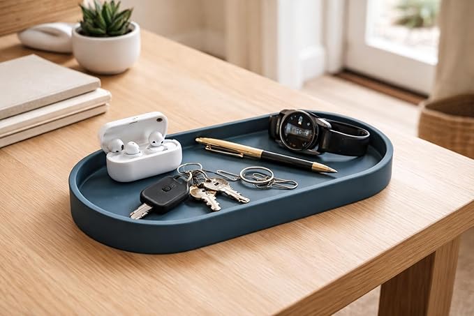 Happitasa Premium 12” x 5” Silicone Vanity Tray | Sink and Surface Organizer with Sturdy Non-Slip Base | Heat Safe, Dishwasher Safe (Dark Chocolate)