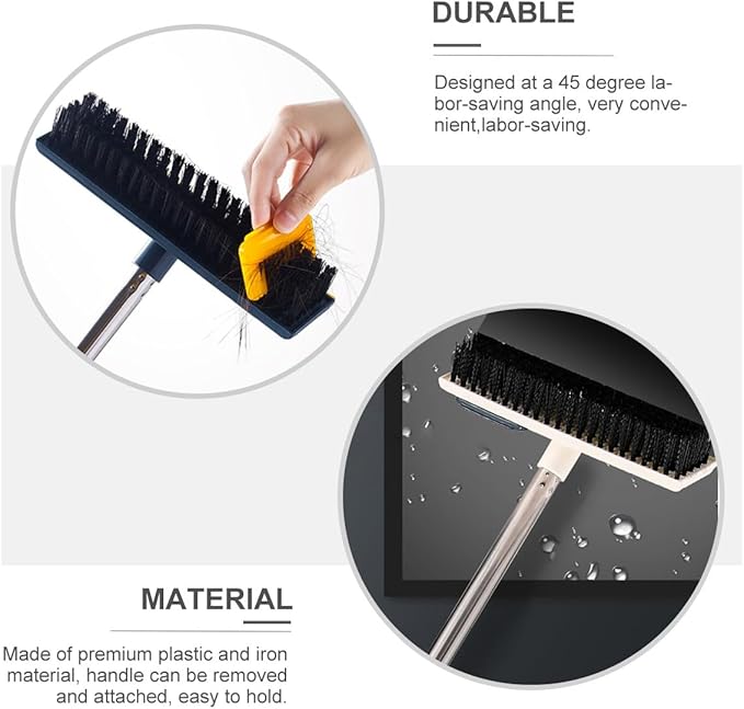 Artibetter 2-in-1 Stiff Floor Scrub Brush with Telescopic Handle, Blue Long-Handle Cleaning Brush for Bathroom Grout and Floor, Household Hard Bristle Scrubber for Bathroom and Kitchen Use