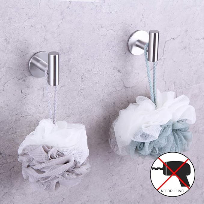 GERZWY Adhesive Hooks Heavy Duty Wall Hooks Waterproof Stainless Steel Coat Hooks Towel Robe Hook Rack Wall Mount - 2-Packs - Brushed Finish DZY026-LS