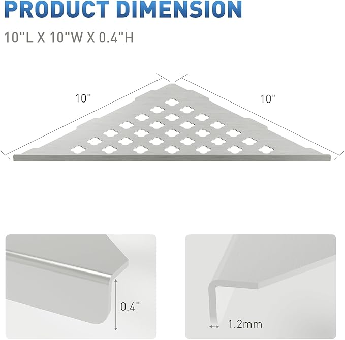 Corner Shower Shelf 10" Slot Design Recessed Shower Shelves for Tiled Wall, 2 Pack 304 Stainless Steel Corner Shelves for Bathroom Organizer (Silver, Floral)