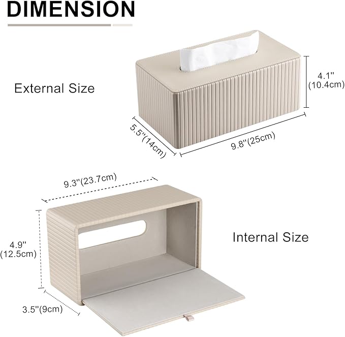 KINGFOM PU Leather Tissue Box Cover Rectangular Tissue Box Holder with Magnetic Bottom, Napkin & Facial Tissue Holder Dispenser for Home, Office (Decorative Pattern-PU Leather, Beige Stripe)