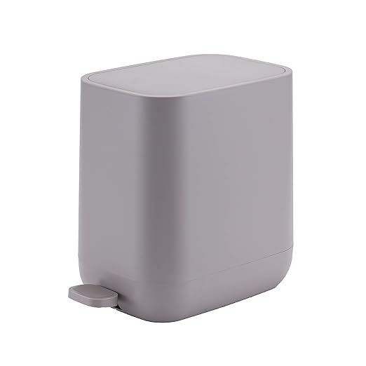 1.85 Gallons 7 Liters Slim Small Bathroom Trash Can with Lid Soft Close Dust Bin Step Pedal Garbage Waste Home Kitchen Bin Office Smooth ABS Washable Cubo de Basura Cocina Grey