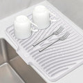Silicone Dish Drying Mat, Large Dish Kitchen Drying Mat, White Heat Resistant Dish Drying Pad for Kitchen Counter with Built-in Drain (20" x 15")