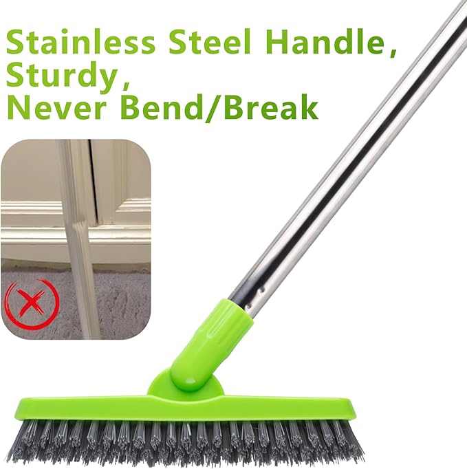 ITTAHO 2 Pack Grout Brush with Long Handle, Swivel Cleaning Grout Line Scrubber - Extendable Durable Handle Grout Cleaner Brush for Bathroom,Tile,Baseboard,Walk in Shower,Corner & Narrow Space (Green)