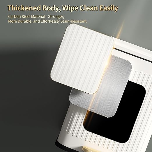 MRBIN Metal Bathroom Trash Can with Lid, Step Small Kitchen Waste Basket Touchless Soft Close, 12L / 3.2gal Rectangle Garbage Bucket with Stainless Steel Pedal for Office, Bedroom Accessories, White
