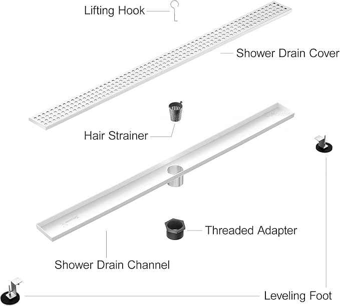 304 Stainless Steel Shower Drain, Removable Grate & Hair Catcher Bathroom Floor Drain with Waterproof Design for Tile Floor, CUPC Compliant (Punch, 40 Inch)
