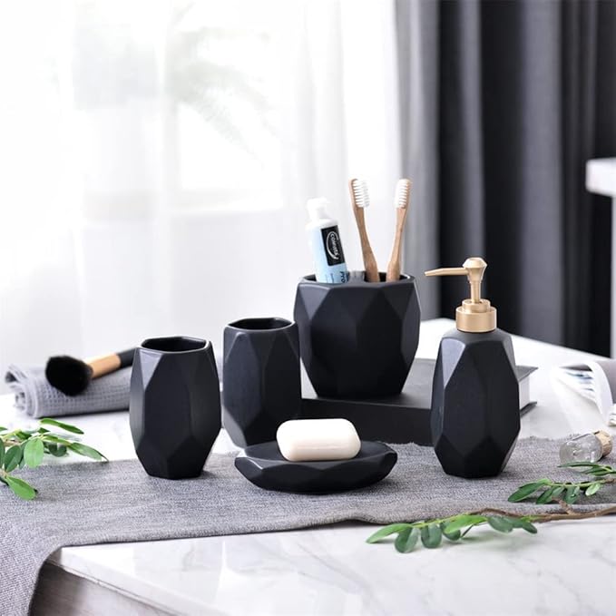 Ceramic Bathroom Accessory Sets Decoration Mouthwash Cup Toothbrush Holder Shampoo Dispenser Toilet Shower Organizer