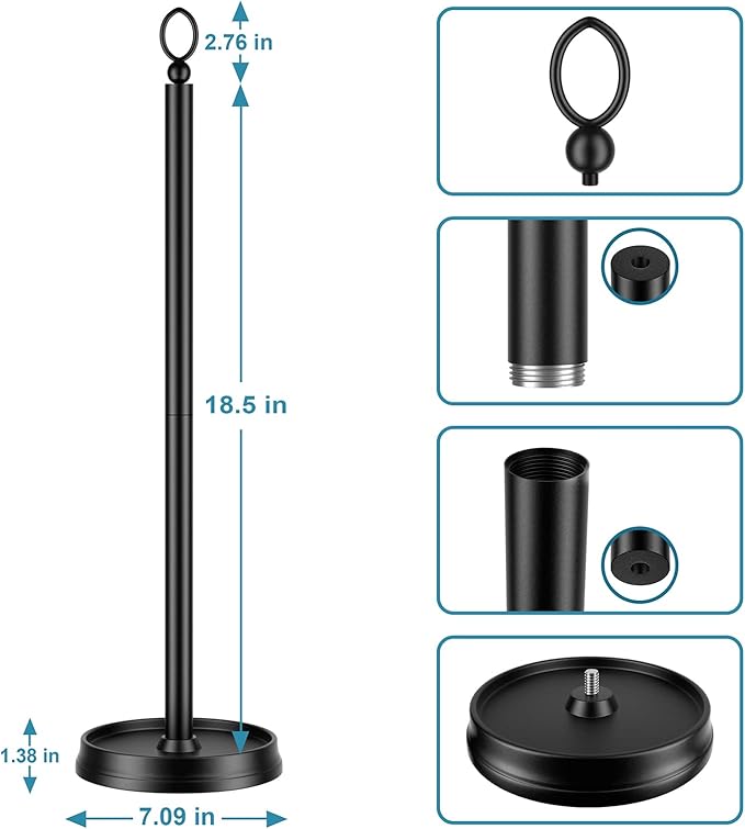 Heavy Weighted Toilet Paper Holder (with Reserve Function) Free Standing, Spare Toilet Paper Roll Storage Stand for Bathroom Total Height 22.5" ，Matte Black