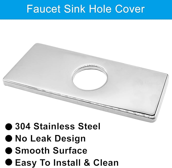 Biaungdo 6" Hole Cover Deck Plate, Polished Chrome Escutcheon Plate Stainless Steel Bathroom Faucet Plate Rectangle Faucet Cover Plate for 1 or 3 Hole Bathroom Vanity Sink Faucet
