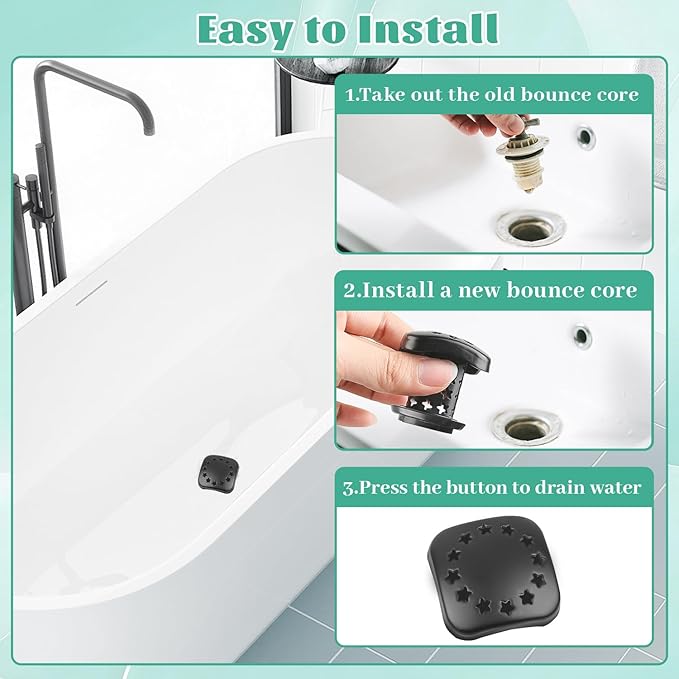 Bathtub Drain Hair Catcher Push Stopper,Stainless Steel Tub Drain Protector,Suitable for US Standard 1in-1.5in Diameter of Drain Hole (Matte Black)