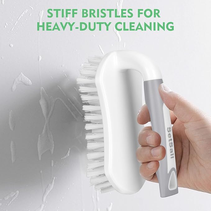 SetSail V-Shaped Grout Brush & Scrub Brush, V-Shaped Floor Scrub Brush Swivel Grout Brush Stiff Bristle Grout Scrubber for Bathroom, Kitchen, Wall, Deck, Garage, 2 Packs