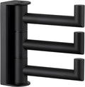 APLusee Swivel Towel Hook, 304 Stainless Steel Foldable Clothes Hook with Multi Three Rotating Arm, Flexible Bathroom Kitchen Storage Hanger Wall Mounted, Matte Black