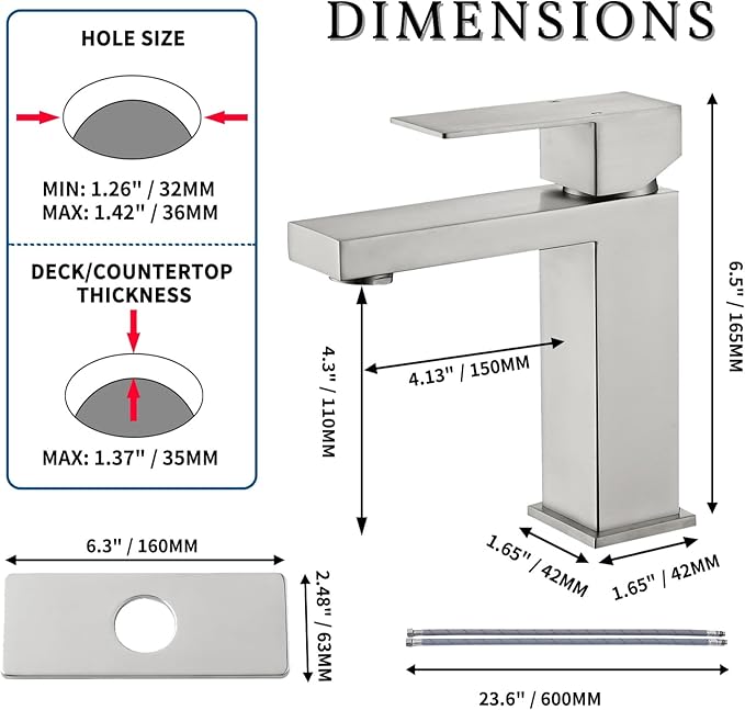 Bathroom Faucet for 1 Hole or 3 Holes Bathroom Sink Single Handle SUS304 Stainless Steel Sink Faucet with Pop Up Drain with Overflow Modern Vanity Faucets Brushed Nickel, SF3P-BN