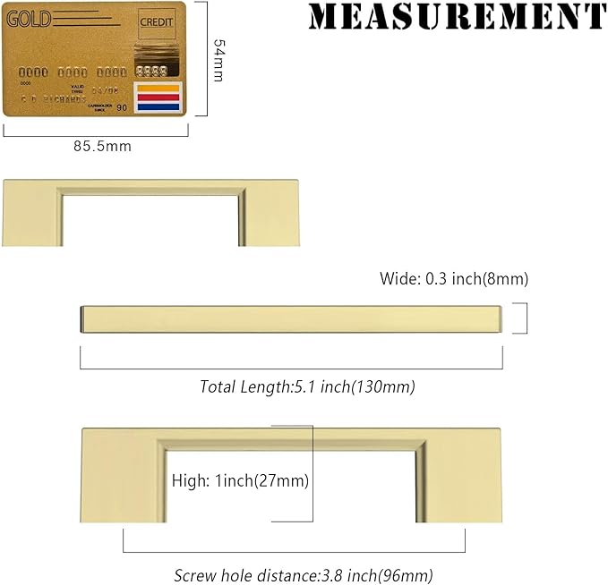Amerdeco 10 Pack Brushed Gold Cabinet Pulls 3-3/4 Inch(96MM) Hole Centers Kitchen Cabinet Handles Cabinet Hardware Kitchen Handles for Cabinets Cupboard Handles Drawer Pulls ZH0060