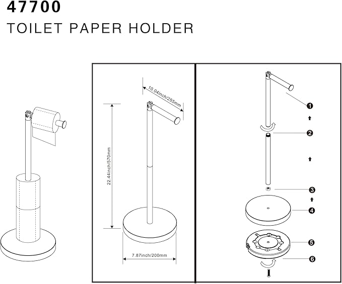 Free Standing Toilet Paper Rack, SUS304 180 Degree Rotatable Tissue Holder with Shelf, Brushed Nickel Bathroom Storage Toilet Roll Stand
