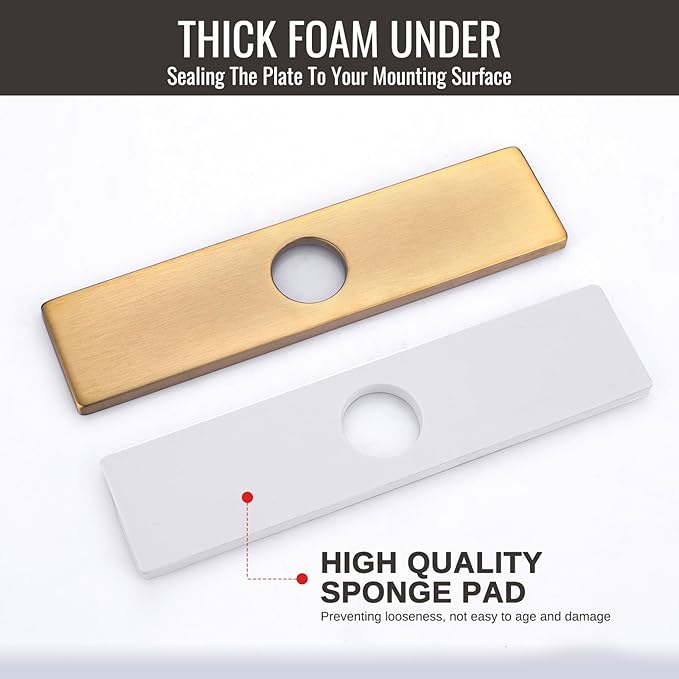10" Sink Faucet Hole Cover Deck Plate for Bathroom & Kitchen Vanity Sink, Gold Escutcheon Plate Stainless Steel Outside Faucet Cover Cap Rectangle Mixer Tap
