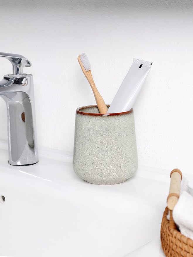 INGOFIN Ceramic Toothbrush Holder, 12 oz Toothpaste Holder Bathroom Cup, Tooth Brush Holder for Vanity Countertop, Organizer Storage for Cosmetic, Makeup, Office Pencils, Kiln-Glazed