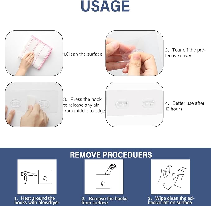 YOLOPLUS+ 8 Pack Shower Caddy Adhesive Hooks Replacement, Strong Sticker Hooks for Bathroom Shower Caddy Corner Shelf Basket Soap Dish Hanging Hooks, No Drilling Shower Kitchen Accessories